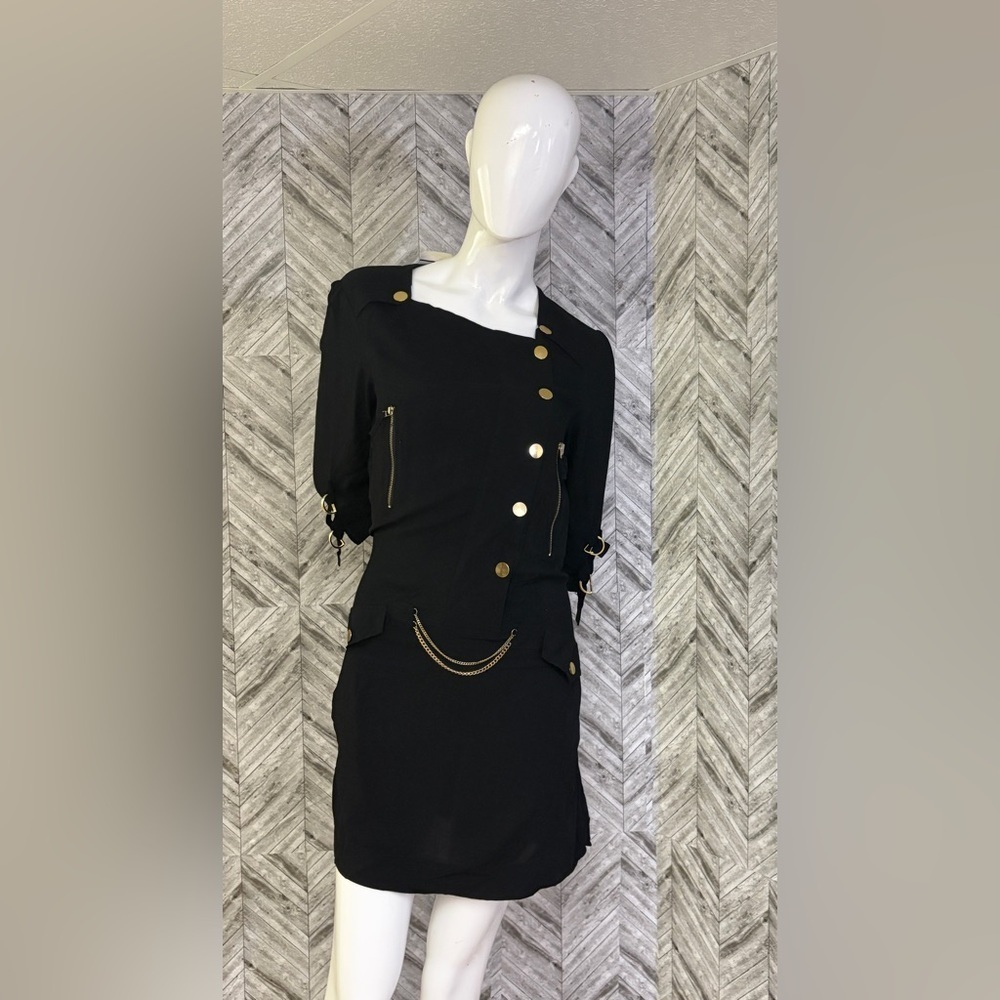 Kenzie knee length dress, black and gold- new with tags, medium